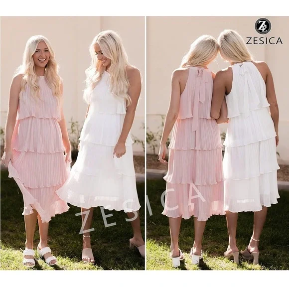Zesica brand Elegant Pink Tiered Dress NWT size L - Picture 7 of 7